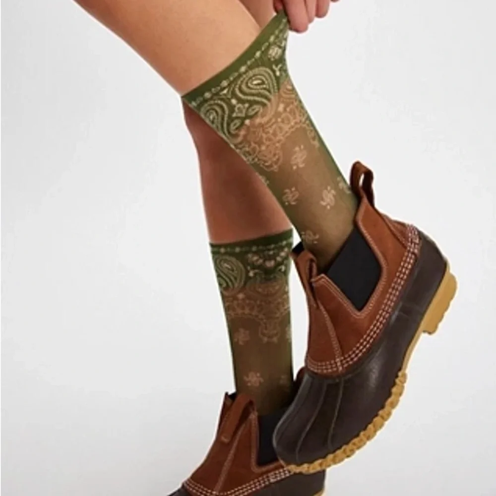 Free People Maria Larisa Green Paisley Sheer Socks